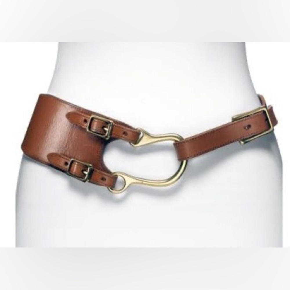 Lauren Ralph Lauren Brown Leather Equestrian Hook Buckle Waist Belt Womens Large